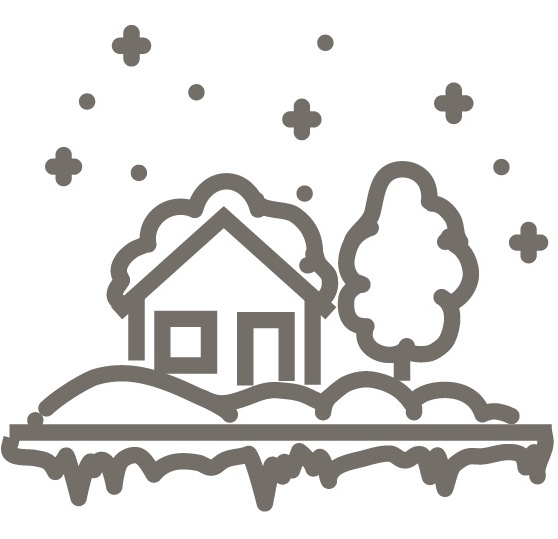 Icon of house experiencing variety of seasons.