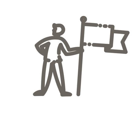 Icon of man planting flag in ground.