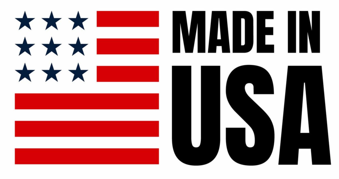 Made In USA red white and blue symbol.